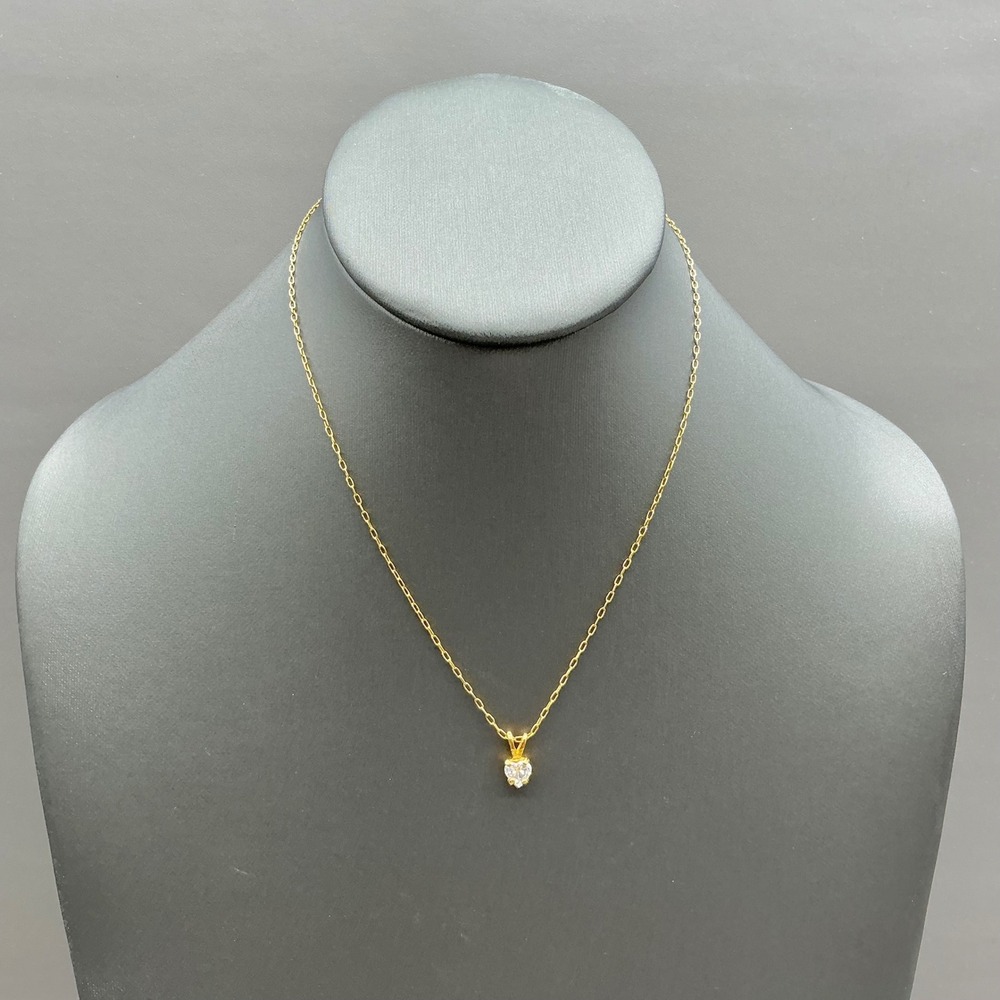 Heart Pendant Necklace Women Gold Tone Clear Cubic Zirconia Dainty Chain Link